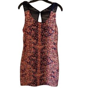 Free People Floral Body-con Dress. Blue and Pink Print. Size Medium